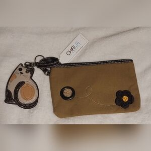 ​NWT Chala Canvas Wristlet Clutch with Calico Cat Key Fob Coin Purse